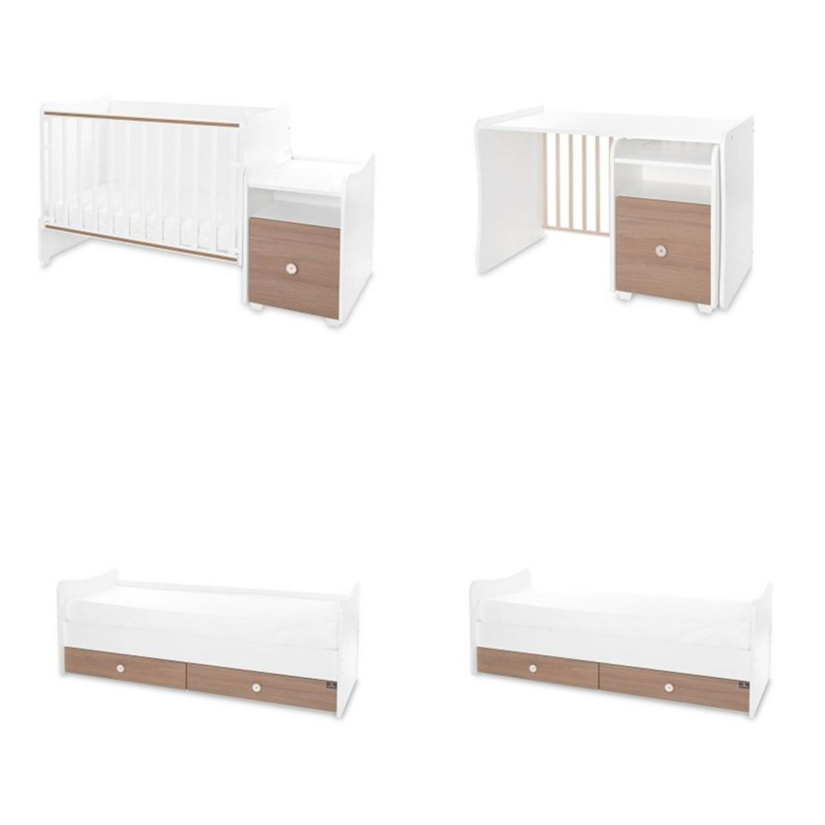 BABYBETT Trend Plus braun 110 x 62 cm, 70 x 160 cm, Schaukelfunktion, Kommode, Schubladen - Beige, Holzwerkstoff (62/110cm) - Lorelli