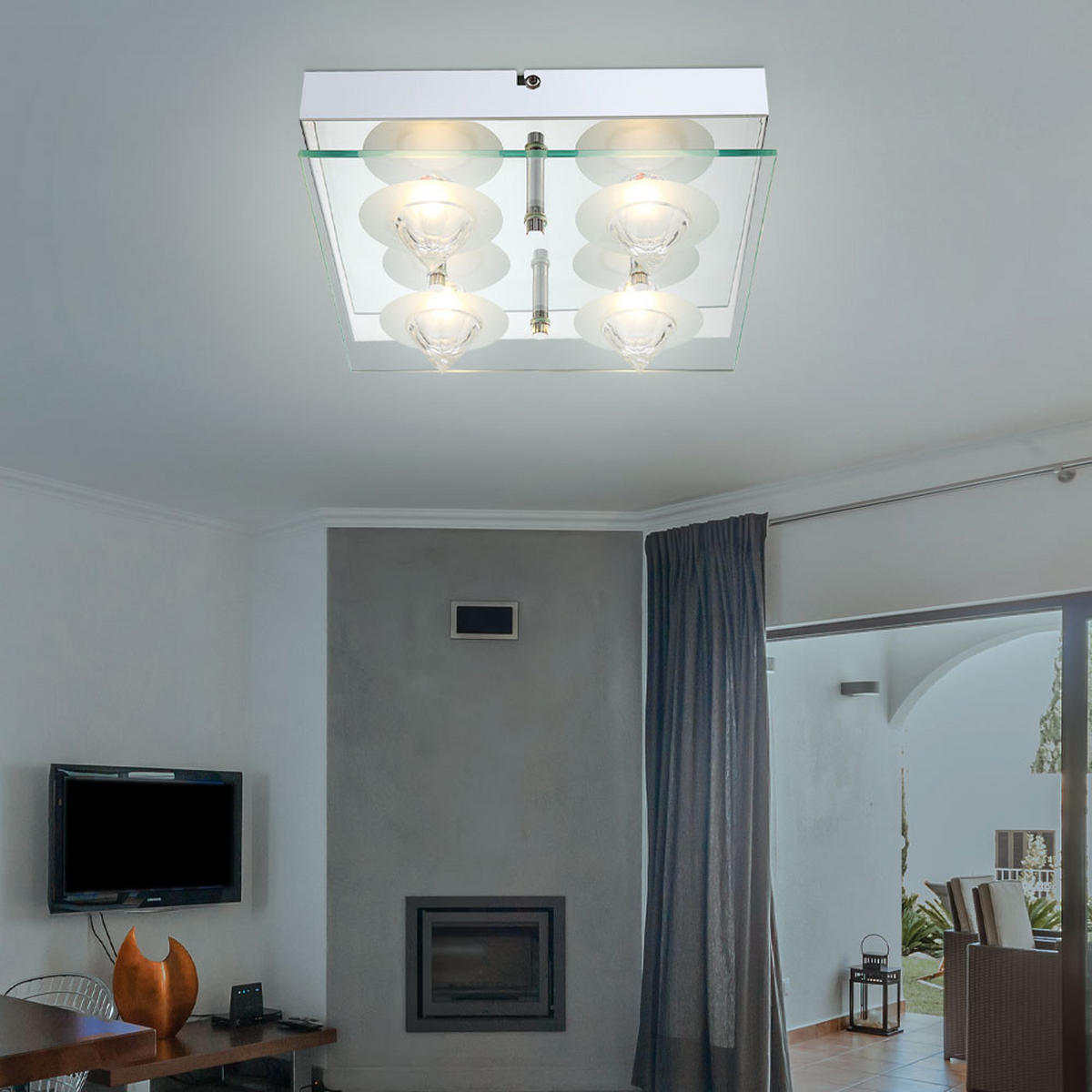 LED DECKENLEUCHTE Metall Silber Kristalloptik - Silberfarben, Glas (25/25/9cm) - Globo Lighting