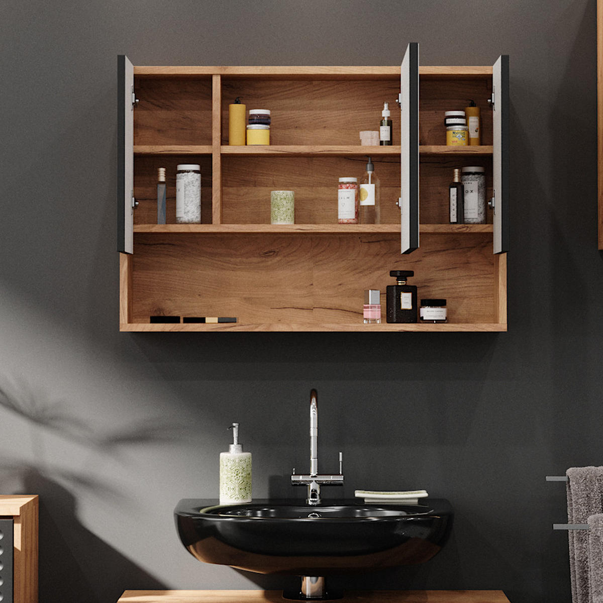 BADSPIEGELSCHRANK Irma Anthrazit gepunktet 80.1 x 55 cm - Anthrazit, Holzwerkstoff (80.1/55/17cm) - Vicco