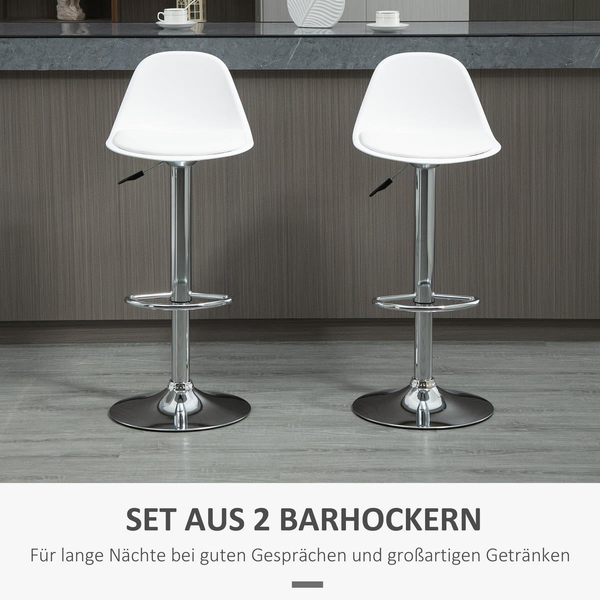 BARHOCKER 2er-Set mit modernem Design bis 120 kg(Ein Stuhl) Barstühle Weiß - Weiß, Kunststoff (42/104/38cm) - HOMCOM