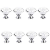 KRISTALLGLASKNAUF 8er-Set Silber Aluminium Vintage 30 x 30 x 28 mm - Transparent, Glas (3/2.8/3cm) - MCBOSON