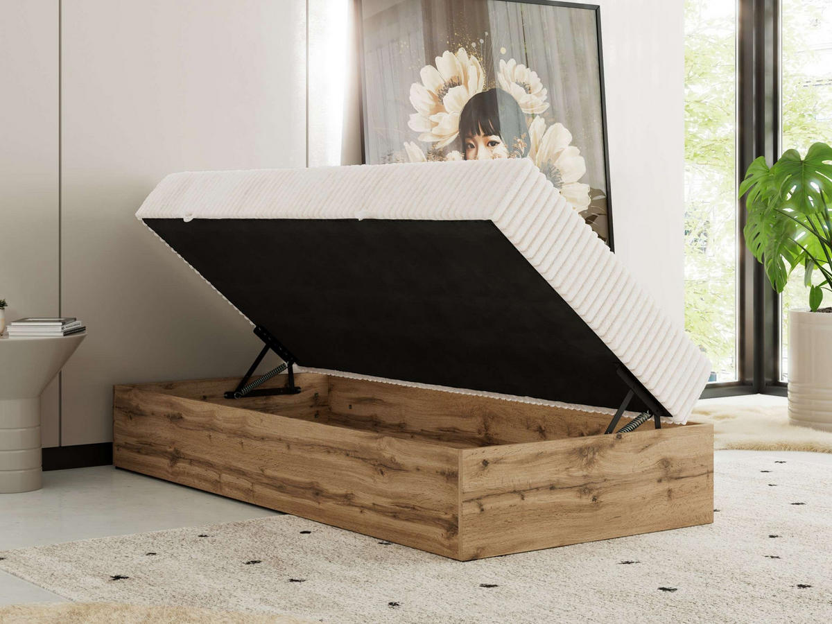 BOXBETT WOOD ZERO 90/200 - Beige Cord - H3 - Topper T25 - Beige, Textil (90/200cm) - MKS