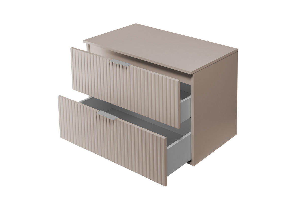 WASCHBECKUNTERSCHRANK, Kaschmir, 80 x 57 x 46 cm, silberner Griff + Arbeitsplatte - Beige/Silberfarben, Holzwerkstoff (80/57/46cm) - 3XE LIVING