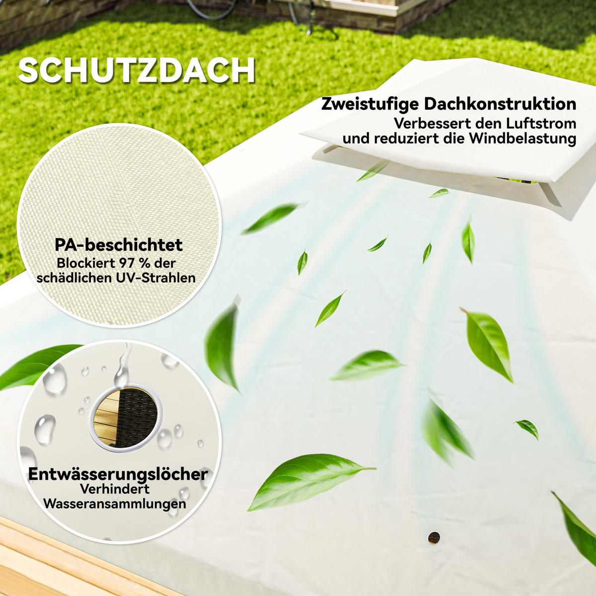 GARTEN-PAVILLON mit Doppeldach, ca. 3x3 m, Sonnenschutz - Weiß, Metall (298/279/162cm) - Outsunny