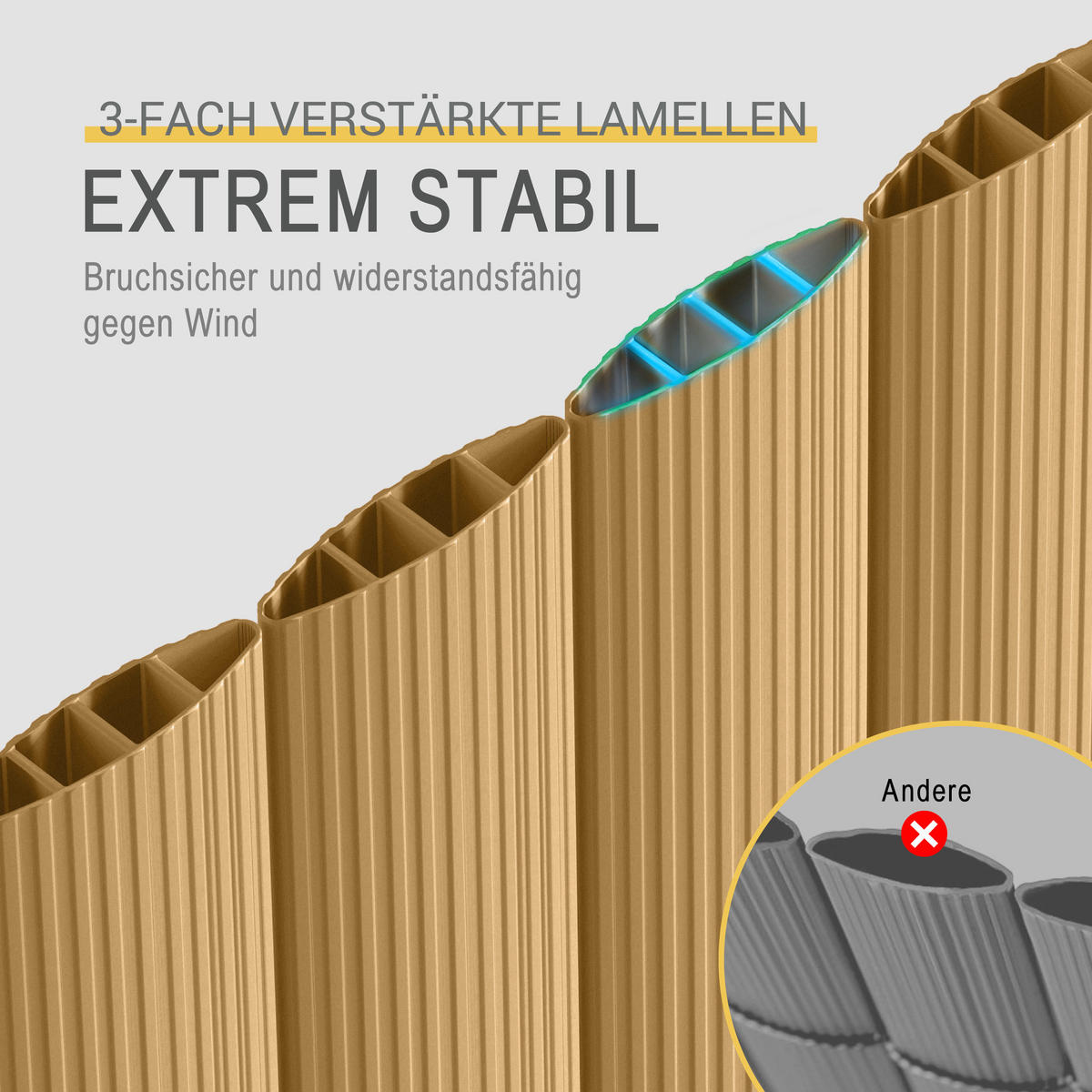 SICHTSCHUTZZAUN SolVision P12 80x500cm PVC Bambus - Naturfarben, Kunststoff (500cm) - Sol Royal
