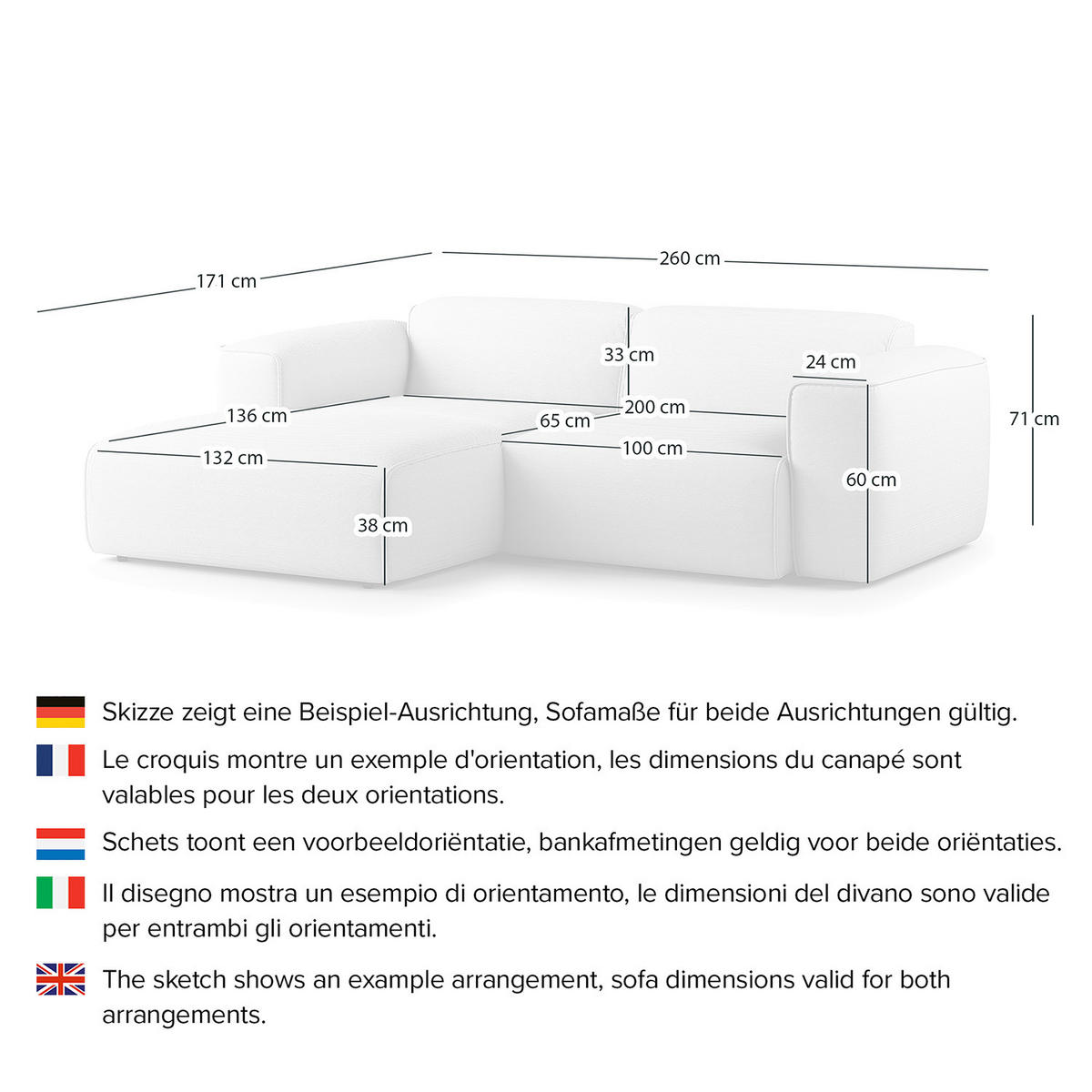 ECKSOFA mit XL-Longchair - Dunkelbraun/Schwarz, Leder/Kunststoff (260/171cm) - home24