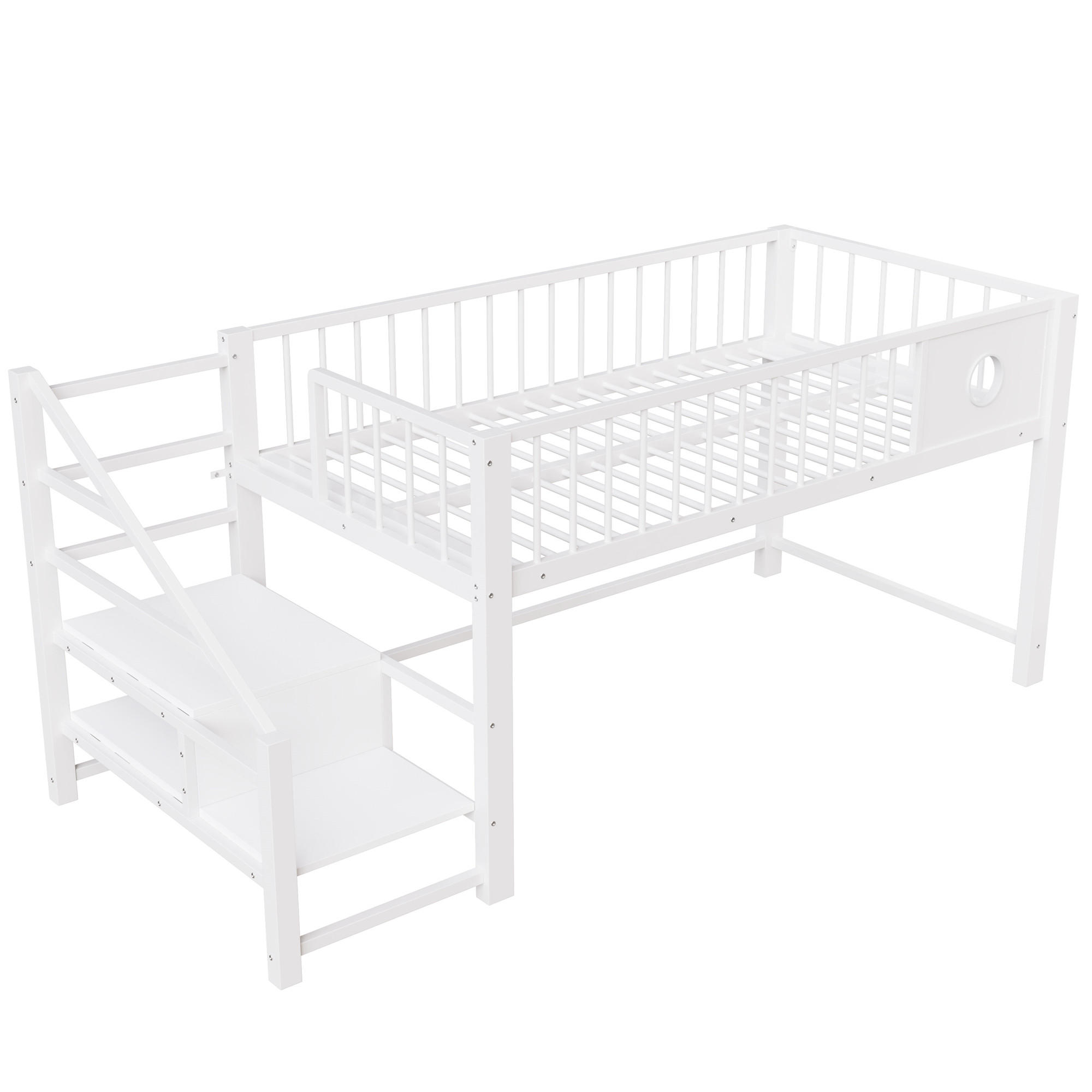 KINDERBETT 90/200 cm DE-01522, in Weiß, mit Aufbewahrungsleiter - Weiß, Metall (90/200cm) - ComfortXL