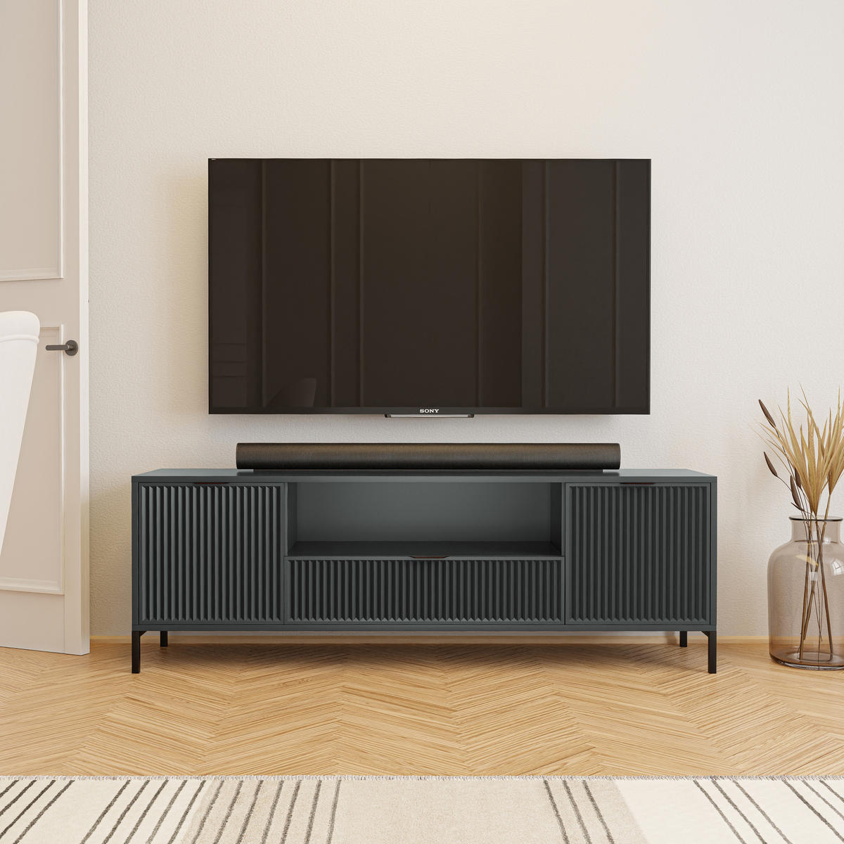 TV-LOWBOARD groß mit 1 Schublade und 2 Türen, Grün - Grün, Holzwerkstoff (165/56/41cm) - Idohome