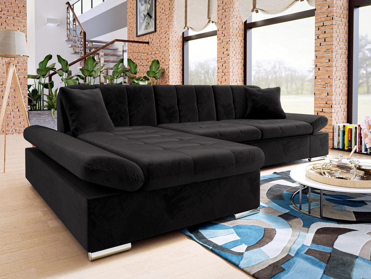 ECKSOFA Malwi Premium, Seite: Links - Schwarz, Holz/Textil (278/161cm) - MIRJAN24
