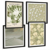 BILDER SET 4er Set - 50x50 cm & 40x60 cm Schwarzer Rahmen - Florale Abstraktionen im Boho-Stil - Schwarz, Kunststoff (50/50cm) - TULUP