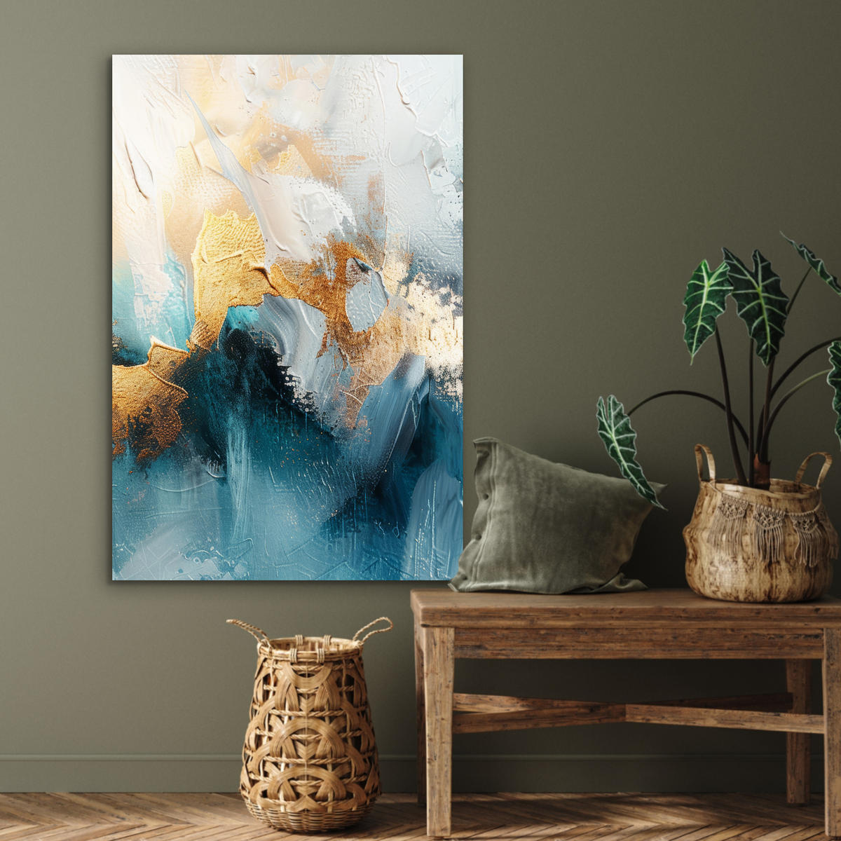 METALLBILD Abstrakt - Kunst - Gold - Blau 60x90 cm - Petrol, Metall (60/90cm) - MuchoWow