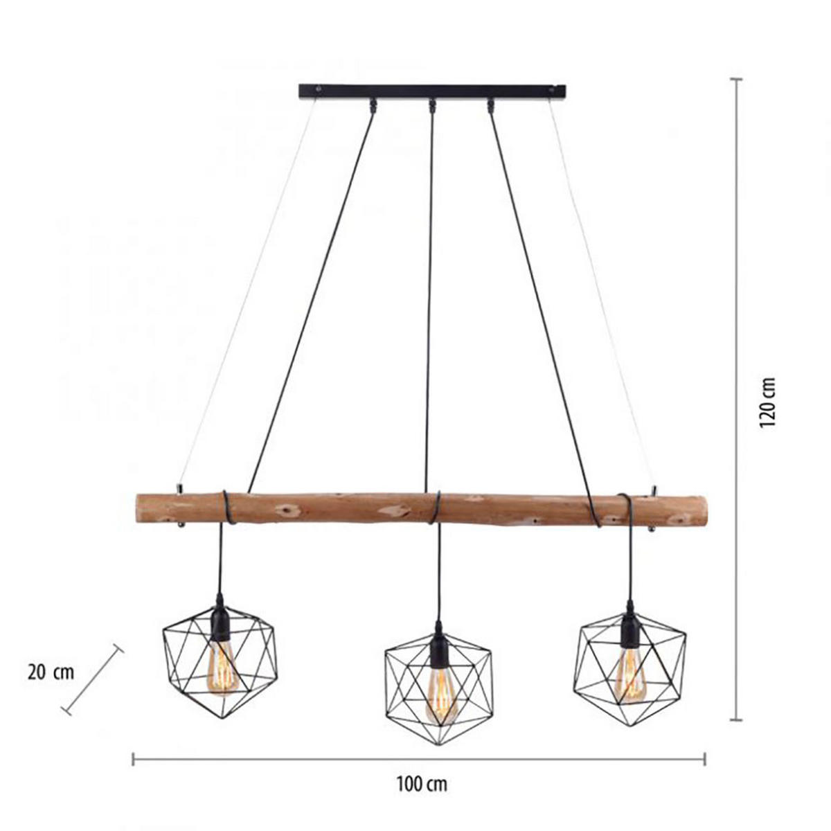 METALL HÄNGELEUCHTE Braun Gitteroptik Holz 3 Flammig - Braun, Holz (100/20/120cm)