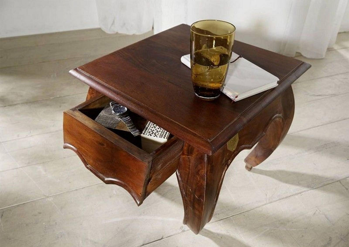 NACHTTISCH Akazie 45x45x42 nougat lackiert OPIUM #266 - Dunkelbraun, Holz (45/42/45cm) - Massivmoebel24