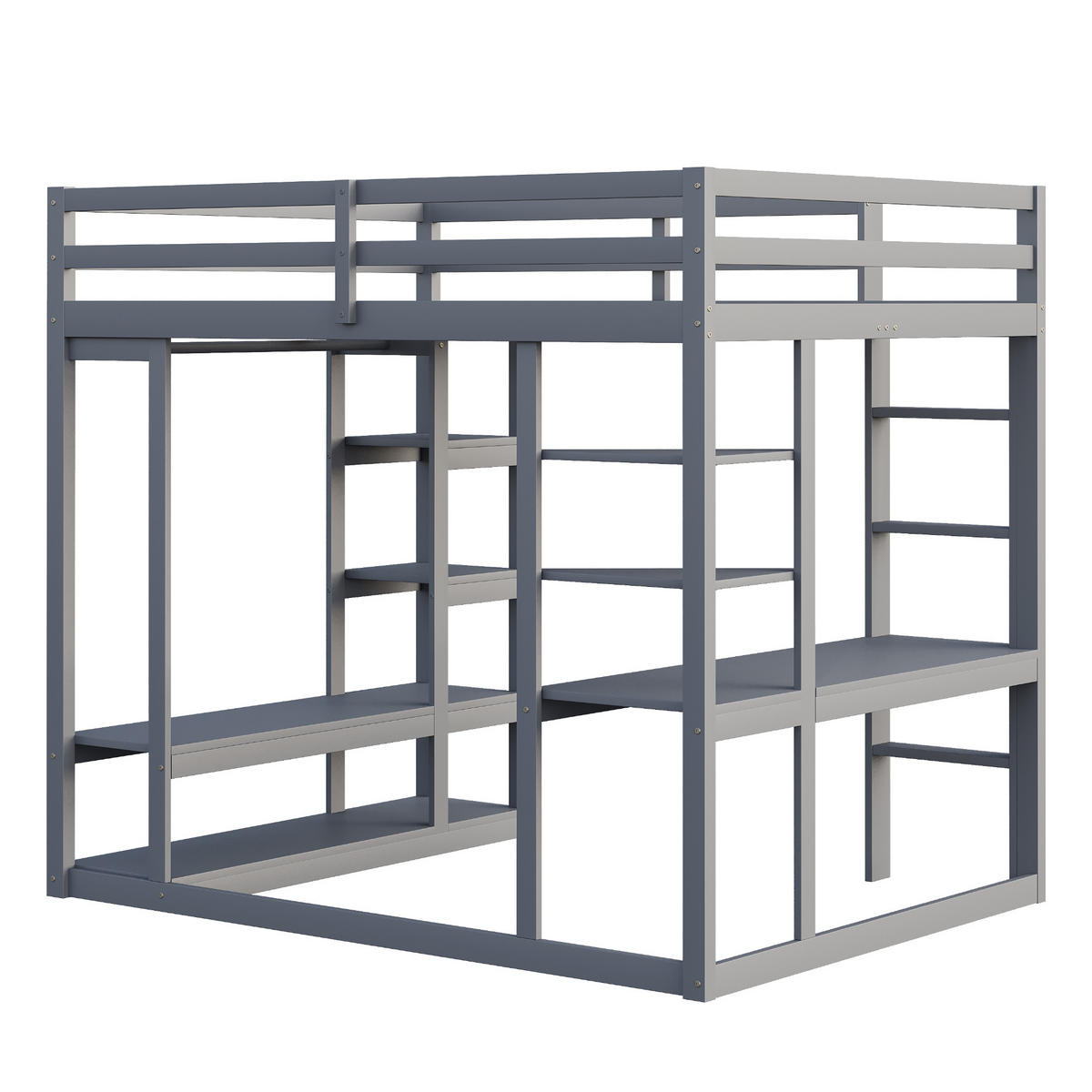 HOCHBETT 140x200 Massivholz Leiter Tisch Regale Ablage Grau - Grau, Holzwerkstoff - FLIEKS