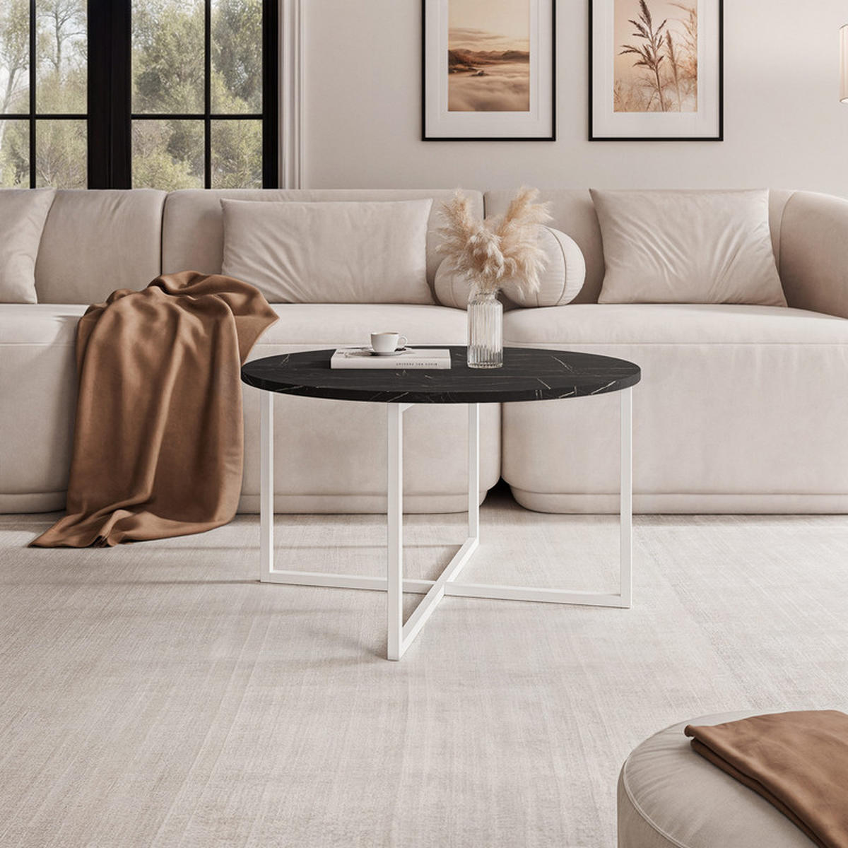 COUCHTISCH BESARO 75/47 cm runden, Weiß / Grau - Weiß/Grau, Metall (75/75/47cm) - Idohome