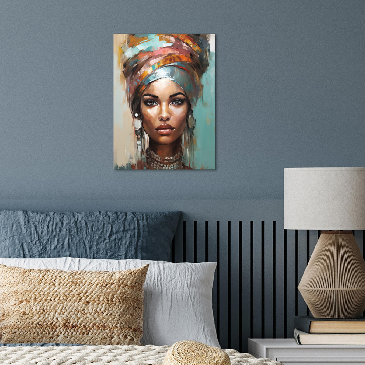 POSTER Frau - Kunst - Schmuck - Porträt 30x40 cm - Blaugrau, Papier (30/40/0.1cm) - MuchoWow