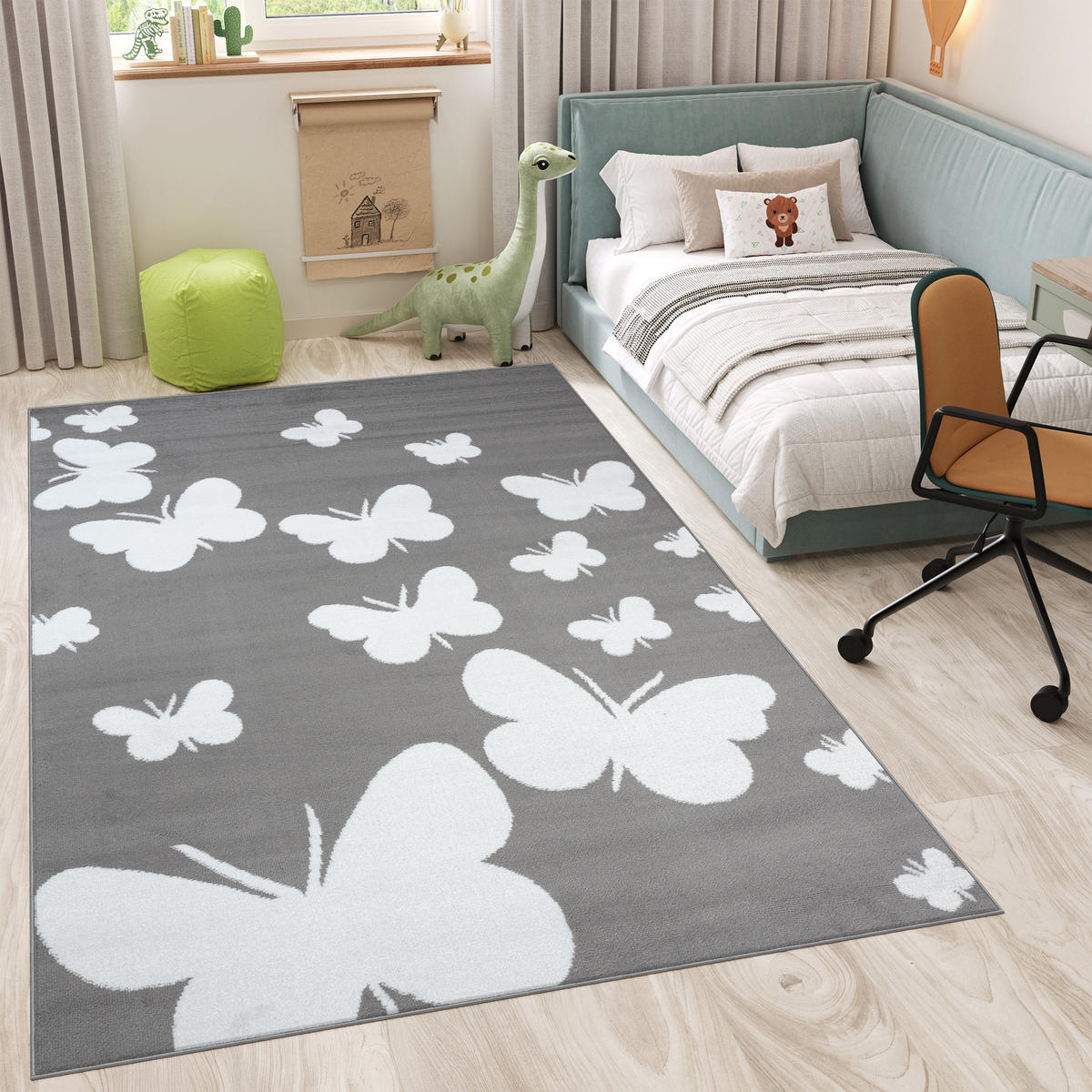 TEPPICH LUXURY Grau Schmetterlinge Design 180/250 cm - Grau, Textil (180/250cm) - Tapiso