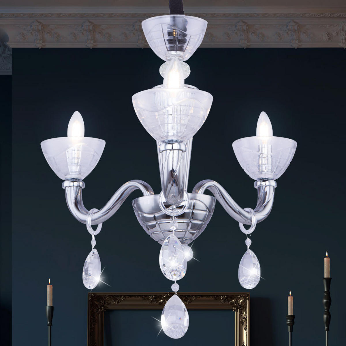 KRONLEUCHTER Helen Silber Chrom - Silberfarben, Glas (58/58/135cm) - Globo Lighting
