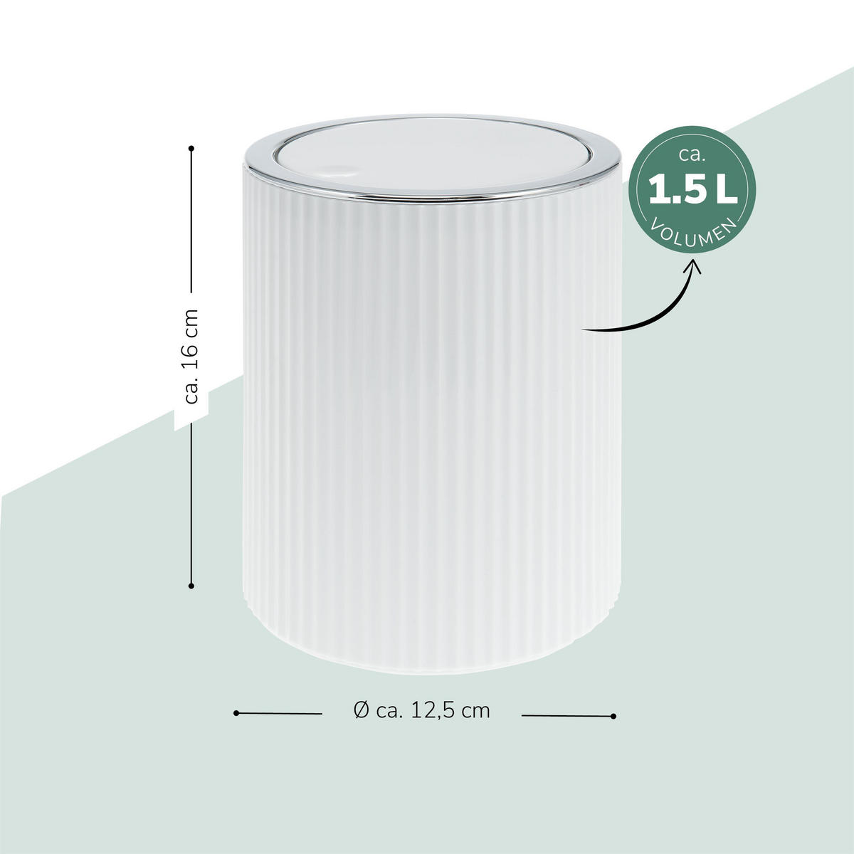 MINI-KOSMETIKEIMER 1,5 Liter, GAVELLO weiß, Kunststoff - Weiß, Kunststoff (12.5/16.3/12.5cm) - bremermann
