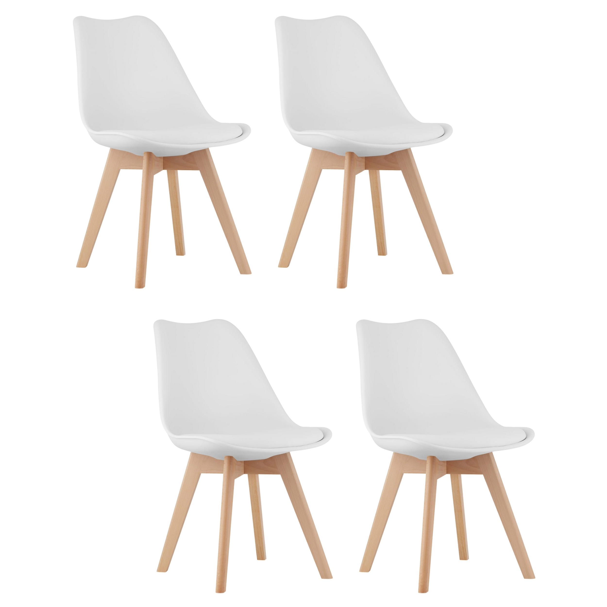 STUHL DOZZA 4-er Set, Weiß Kissen aus Kunstleder - Weiß, Holz/Kunststoff (49/82/43cm) - Komodee