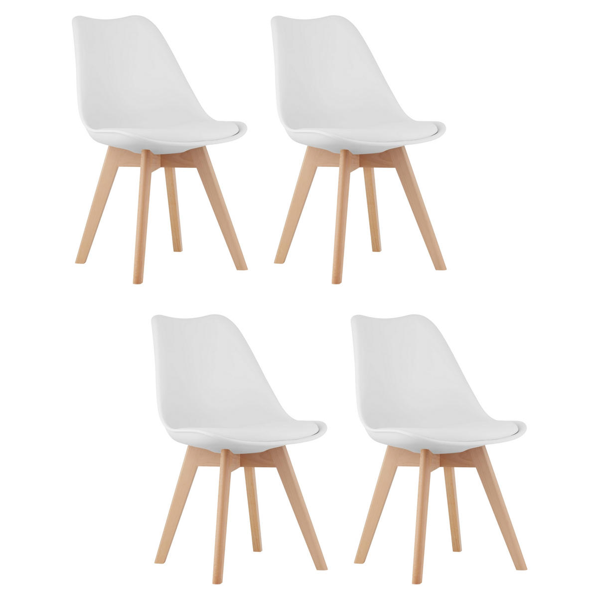 STUHL DOZZA 4-er Set, Weiß Kissen aus Kunstleder - Weiß, Holz/Kunststoff (49/82/43cm) - Komodee
