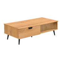 COUCHTISCH mit 2 Schubladen & 2 Ablagefächern - Eichenfurnier & Stahl - Holzfarben hell & Schwarz - SINOLO - Naturfarben, Holz (120/60/38cm) - Vente-Unique