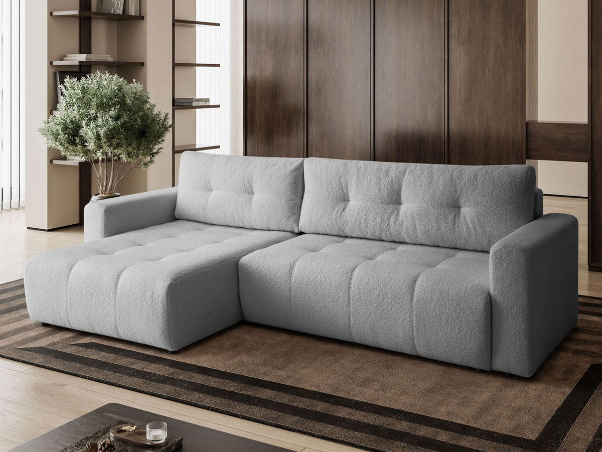 ECKSOFA VIENNA Stil Bettkasten und Funktionalität Bouclé Grau Links - Grau, Holz (143/261cm) - Kaiser Möbel