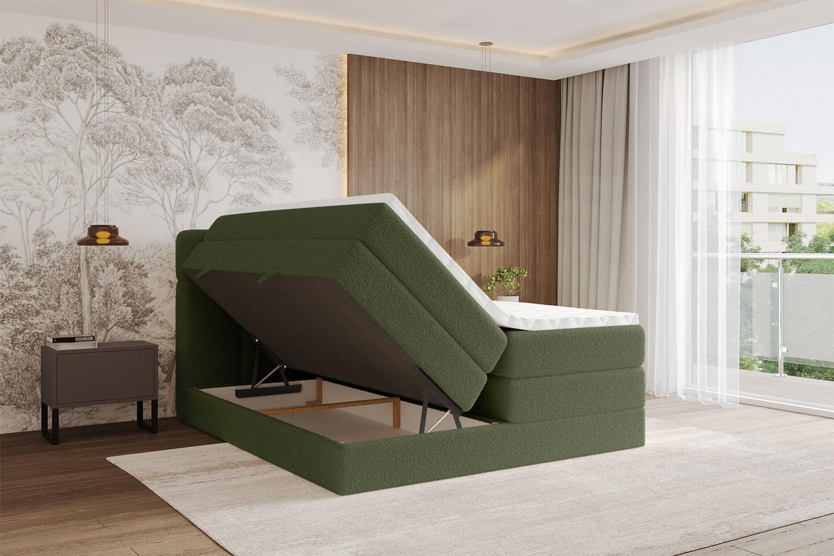 BOXBETT mit Matratze H3/H4 - FAMA KING - 160x200 cm Grün Quelle - Grün, Holzwerkstoff (160/200cm) - ALTDECOR
