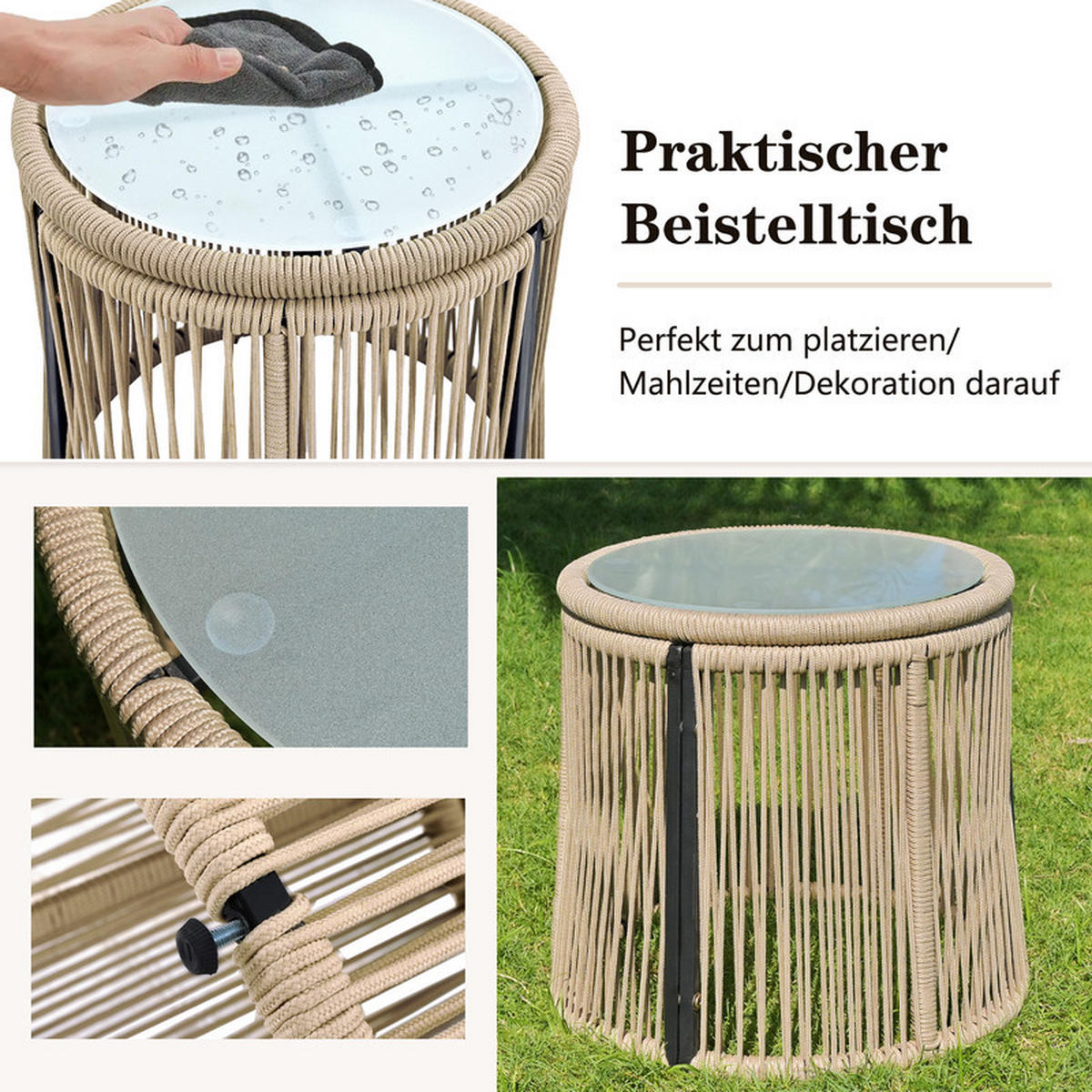 GARTENLOUNGE-SET BEIGE L-förmig mit Seilgeflecht und Tisch - Beige, Textil - BLACKCUP