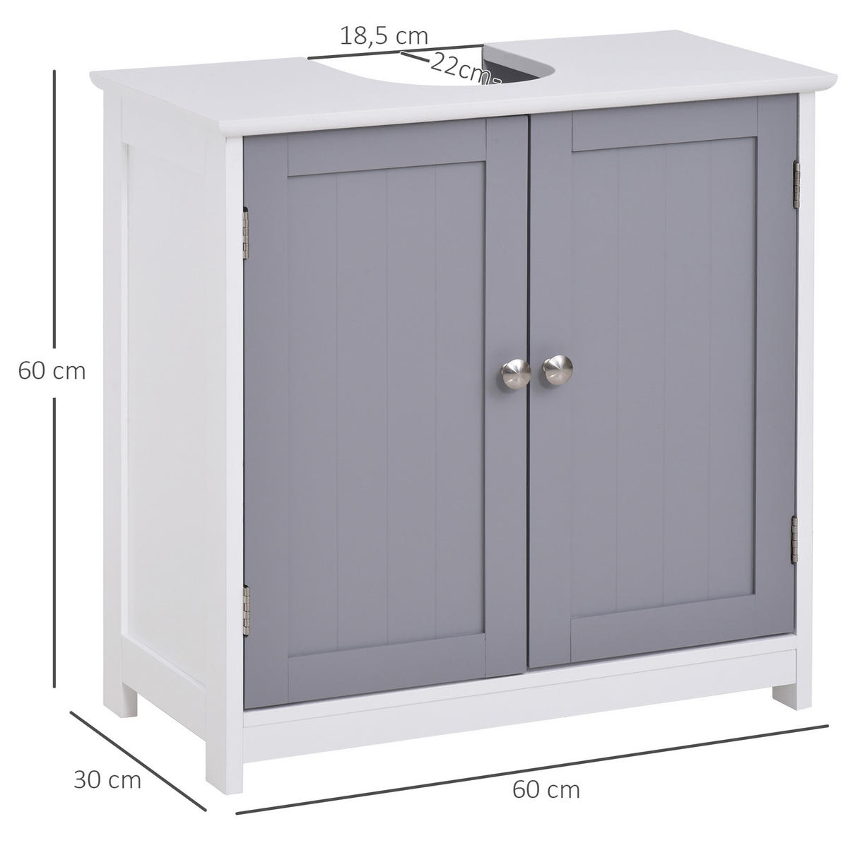 WASCHBECKENUNTERSCHRANK Grau und Weiß 1 Stück - Grau, Kunststoff (60/60/30cm) - GiPP