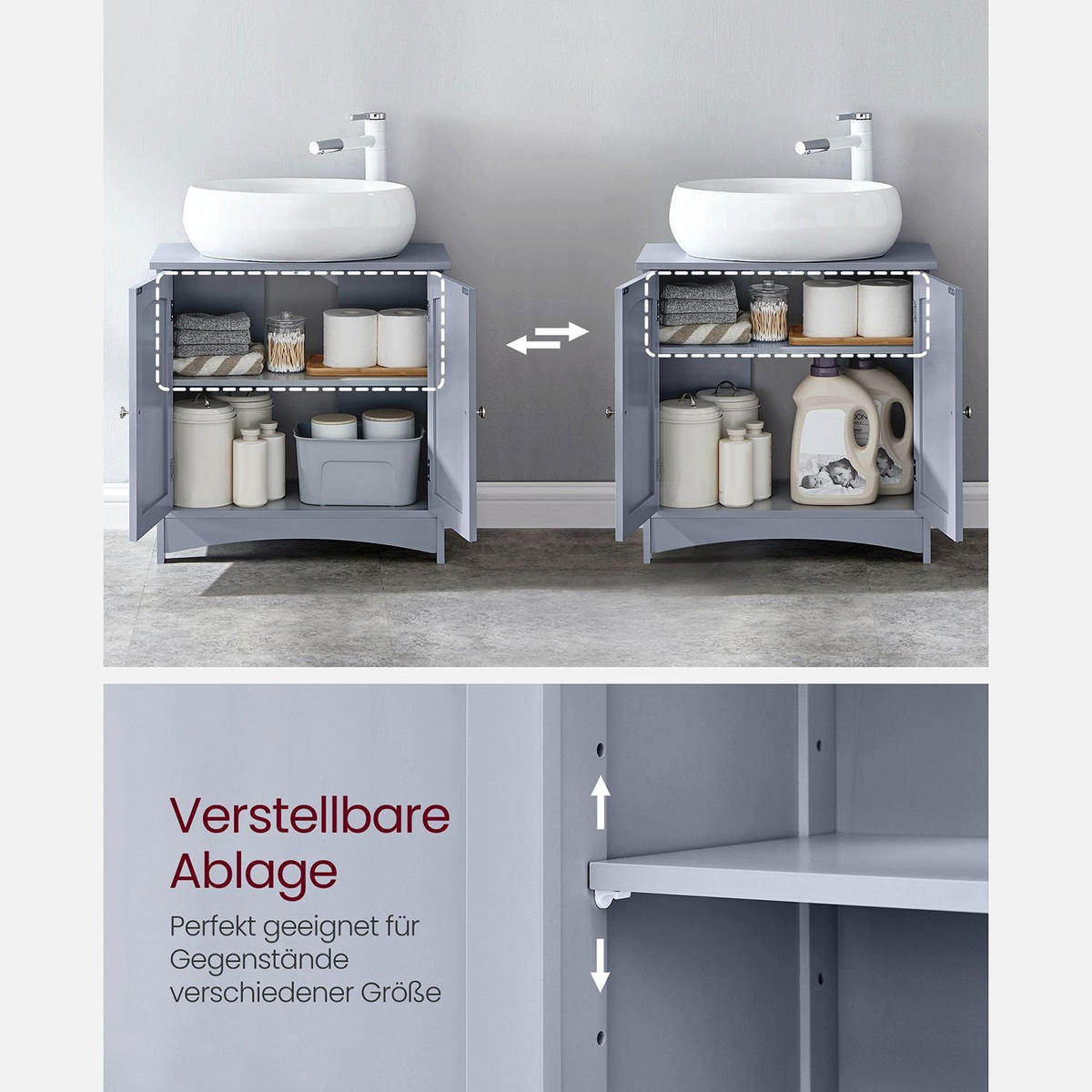 WASCHBECKENUNTERSCHRANK BANJUL - Grau, Holzwerkstoff (60/60/30cm) - Hansiro