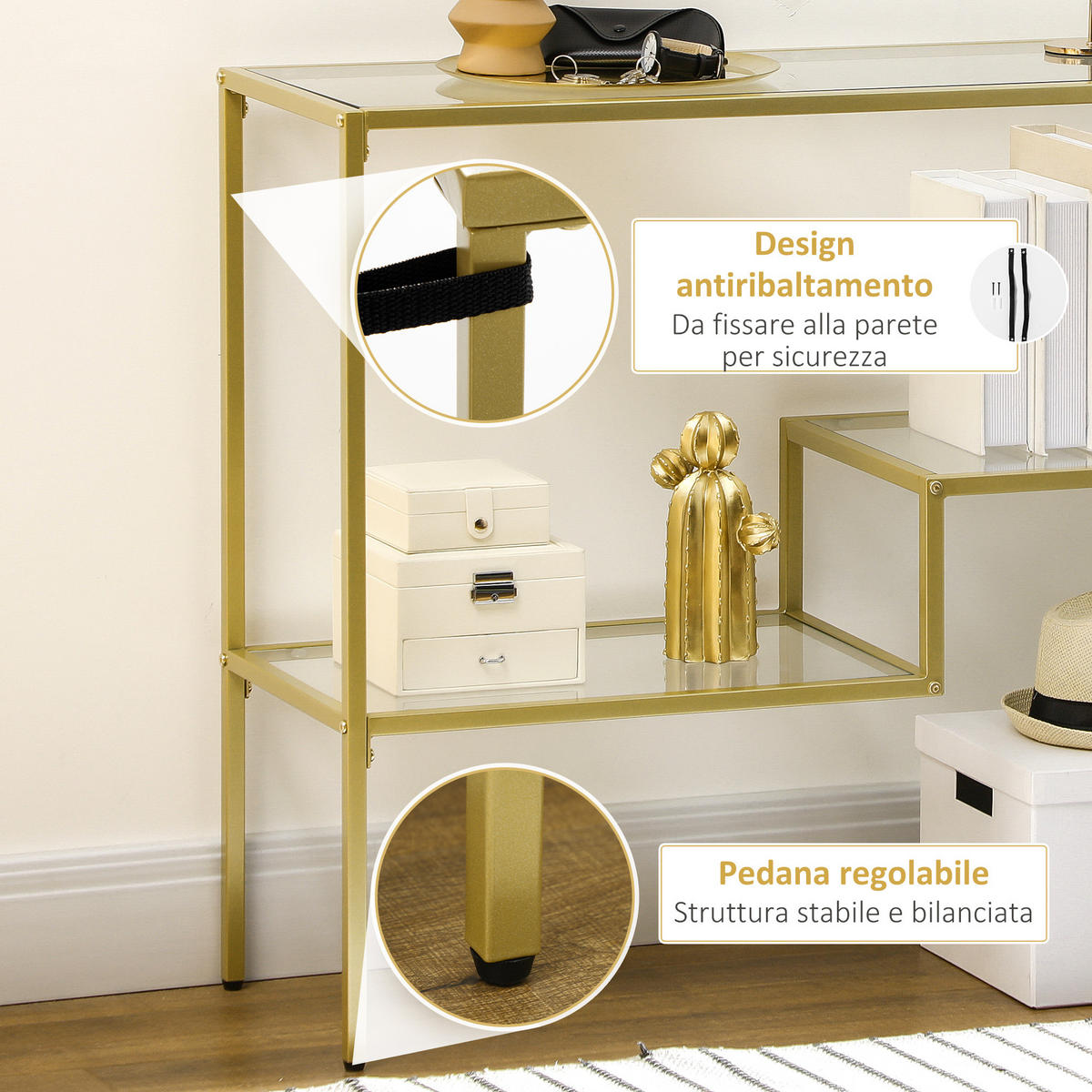 KONSOLENTISCH Gold Hartglas Stahl 1 Stück - Goldfarben, Kunststoff (100/32/76cm) - GiPP