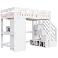 HOCHBETT 140/200 cm Weiß mit Stauraumtreppe, Schreibtisch und LED - Weiß, Holz (140/200cm) - MIVRAY