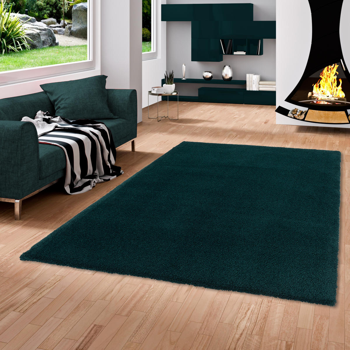 LUXUS HOCHFLOR LANGFLOR TEPPICH HARMONY - Petrol, Textil (80/240cm) - Snapstyle