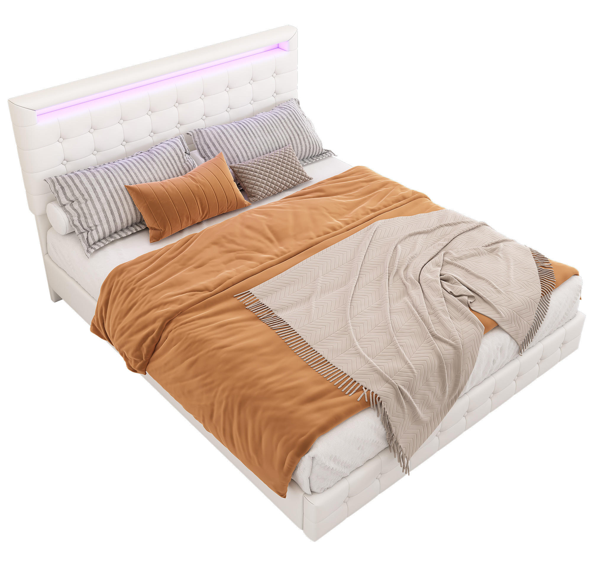 POLSTERBETT 140/200 cm Weiß mit LED-Umgebungslicht und höhenverstellbarem Kopfteil Ohne Matratze - Weiß, Leder (140/200cm) - OKWISH