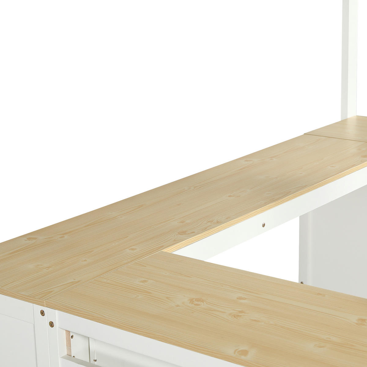 HOCHBETT 140/200 cm in Weiß & Natur mit Tisch, 2 Schubladen und Regal - Weiß/Naturfarben, Holz/Holzwerkstoff (140/200cm) - CHICFURN