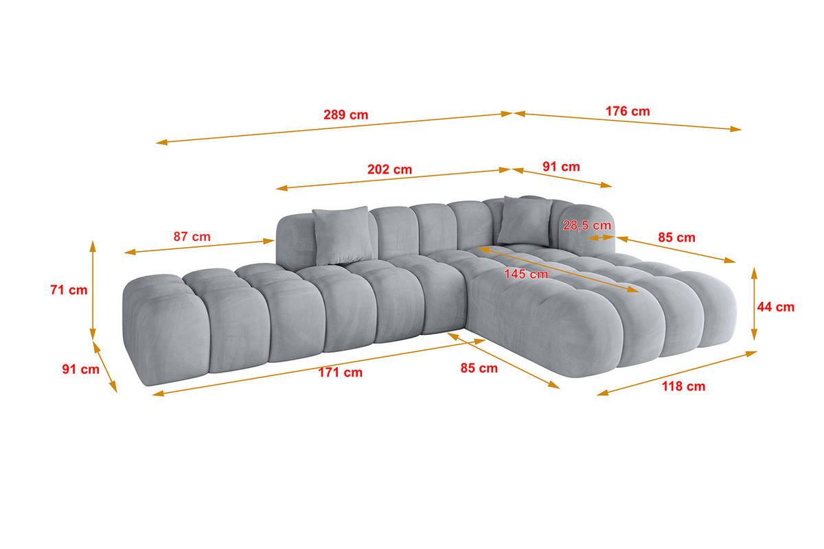 ECKSOFA Ottomane Rechts OLEA-L2 - 289x176x71 cm Titanfarben - Titanfarben/Schwarz, Holzwerkstoff/Kunststoff (289/176cm) - ALTDECOR