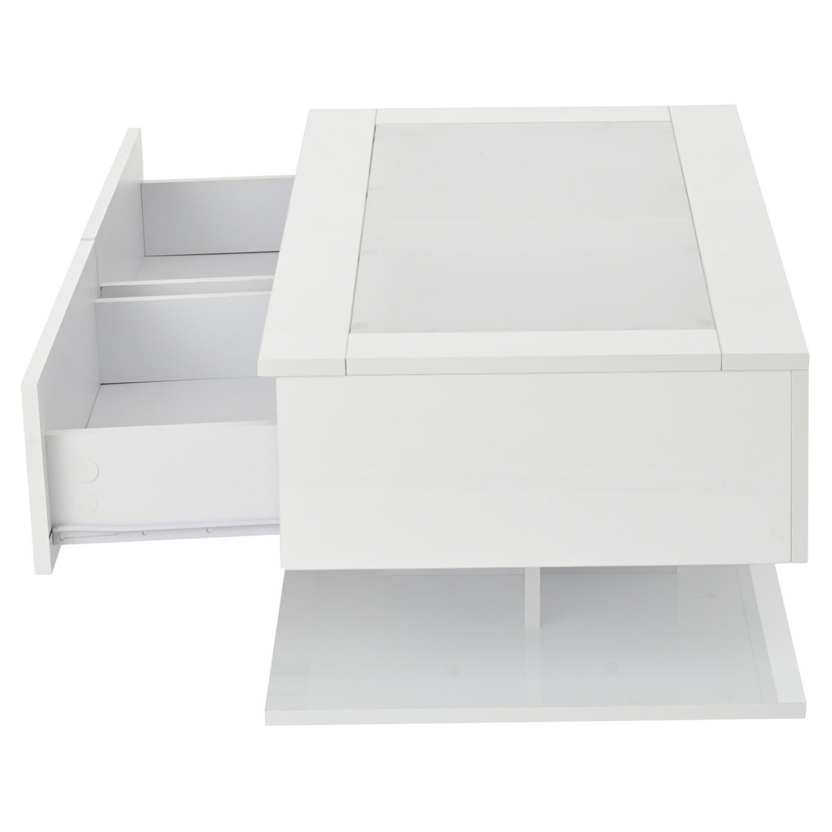COUCHTISCH 100/50/35 cm aus Spanplatte mit Glasplatte, 2 Schubladen und LED-Beleuchtung, Weiß - Weiß, Holzwerkstoff (100/50/35cm) - Redom