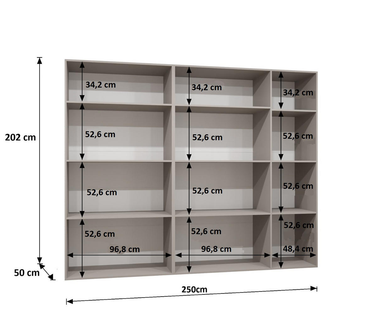 DREHTÜRENSCHRANK 202/250/52 5-türig - Kaschmir/Schwarz, Holz (250/202/52cm) - Abiks Möbel