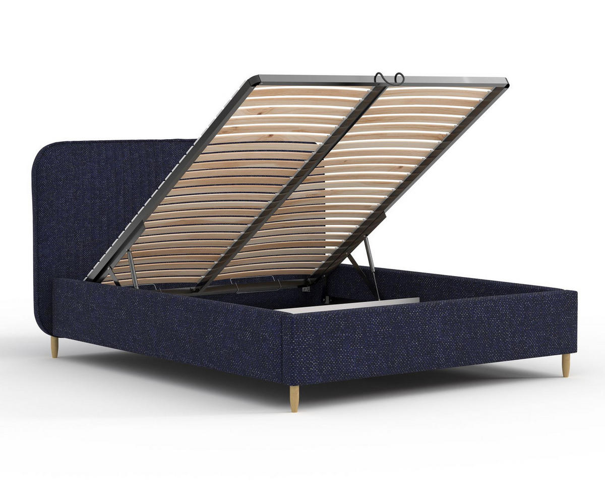 POLSTERBETT Livy Marineblau 160/200 cm im Chenille-Stoff - Naturfarben/Dunkelblau, Holz/Holzwerkstoff (160/200cm) - Maison de Reve