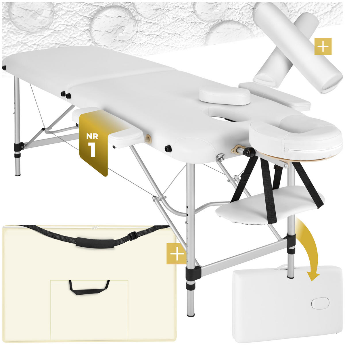 MASSAGELIEGE 2 Zonen, 210 x 95 x 89 cm,weiß - Weiß, Metall (95/89/210cm) - tectake