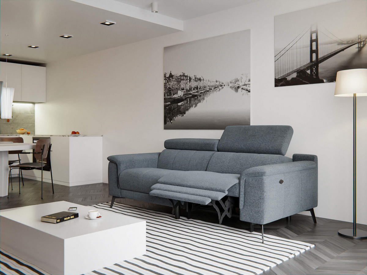 RELAXSOFA FIERO 3-Sitzer mit 1 Relaxfunktion, dunkelgrau - Dunkelgrau/Schwarz, Holzwerkstoff/Textil (212/82/103cm) - Courtois Laville