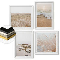 WANDBILDER 4er-Set - 50x50 cm & 40x60 cm Weißer Rahmen - Strandwellen, Steine, Sommer - Weiß, Kunststoff (50/50cm) - ArtPrintCave