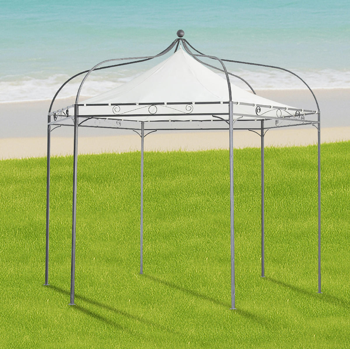 PAVILLON Mondura, Gartenpavillon, 3,2 Meter, 6-eckig, Stahl schwarz, Plane PVC-beschichtet, écru - Naturfarben, Kunststoff (320/300/320cm) - TPFGarden