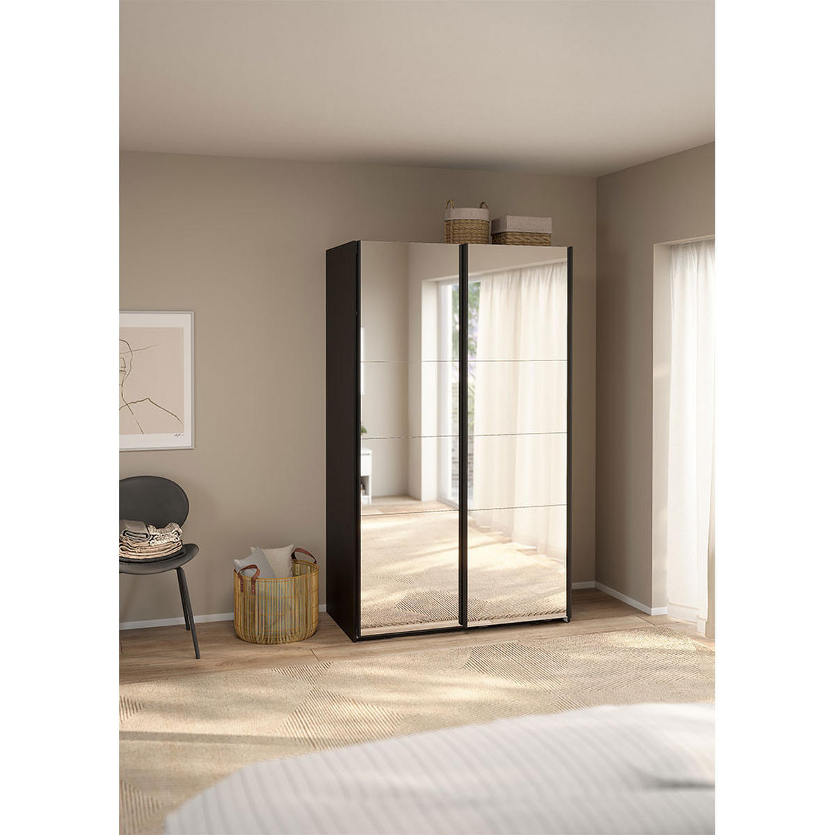 SCHIEBETÜRENSCHRANK, Catania, Schwarz, Holzwerkstoff, 119 x 67 x 201 cm - Schwarz, Holzwerkstoff (119/201/67cm) - ebuy24