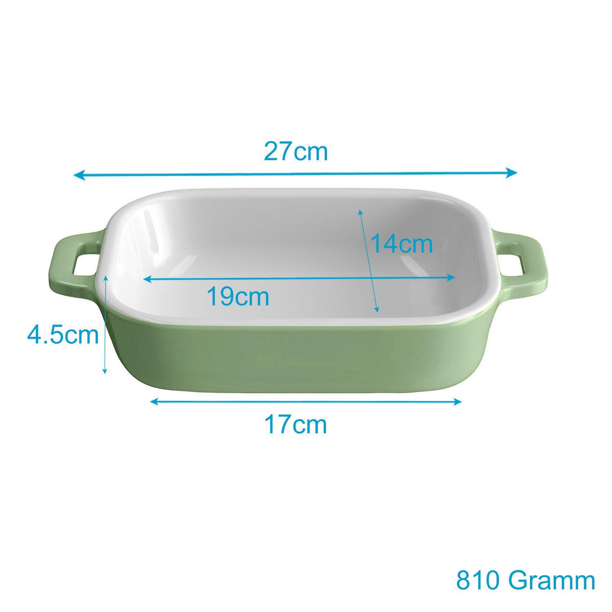 AUFLAUFBACKFORM Porzellan 26 x 17 x 5 cm - Grün, Keramik (17/5/26cm) - Intirilife