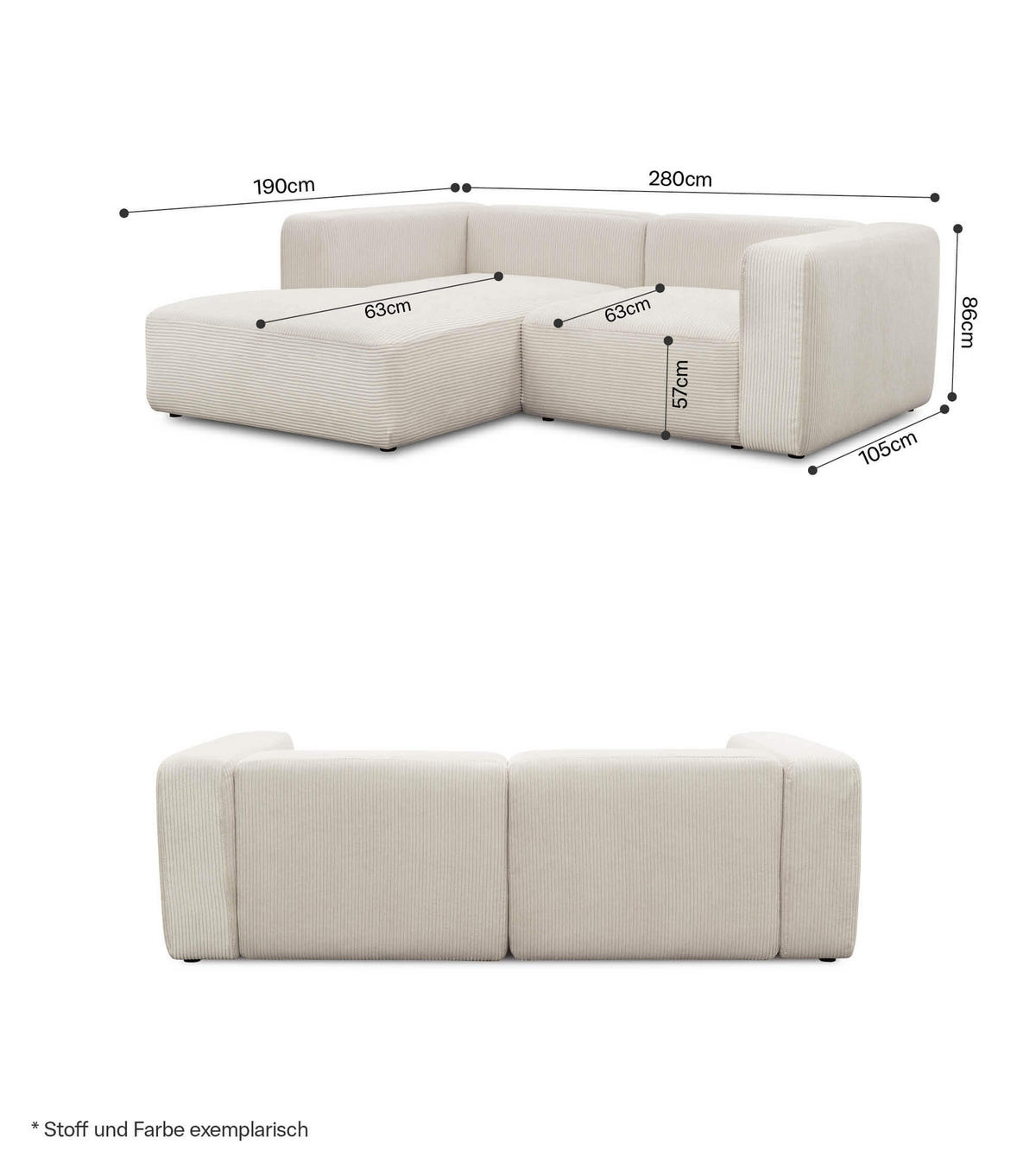 ECKSOFA modular Cubo 3-Sitzer - Grau, Textil (226/179cm) - Mokebo