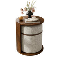 COUCHTISCH SET mit Hocker, rund, MDF mit Stauraum - Walnussfarben, Holzwerkstoff (38/38/47.5cm) - FLIEKS