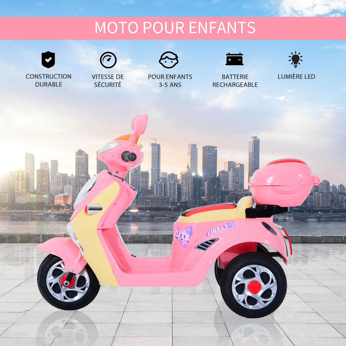 ELEKTRO-KINDERAUTO DE-12980 3 Räder Rosa/Weiß - Pink, Kunststoff (108/51/75cm) - ComfortXL