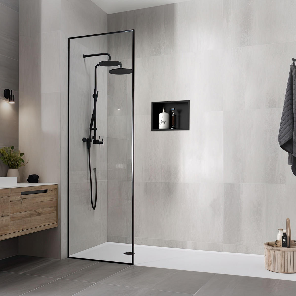 DUSCHNISCHE Schwarz 30/20 cm - Schwarz, Metall (22/10/32cm) - LuxeBath